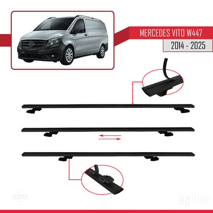 Compatible avec Mercedes Vito 3 (W447) 2014-2025 BASIC Model Barres de Toit Railing Porte-Bagages de Voiture Noir Aluminium 3 Barres