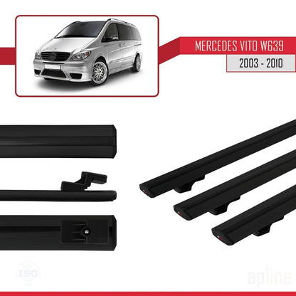 Compatible avec Mercedes Vito 2 (W639) Pre-Facelift 2003-2010 BASIC Model Barres de Toit Railing Porte-Bagages de Voiture Noir Aluminium 3 Barres