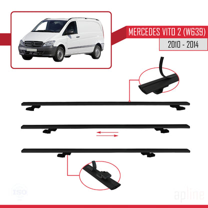 Compatible avec Mercedes Vito 2 (W639) Post-Facelift 2010-2014 BASIC Model Barres de Toit Railing Porte-Bagages de Voiture Noir Aluminium 4 Barres