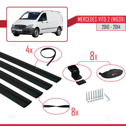 Compatible avec Mercedes Vito 2 (W639) Post-Facelift 2010-2014 BASIC Model Barres de Toit Railing Porte-Bagages de Voiture Noir Aluminium 4 Barres