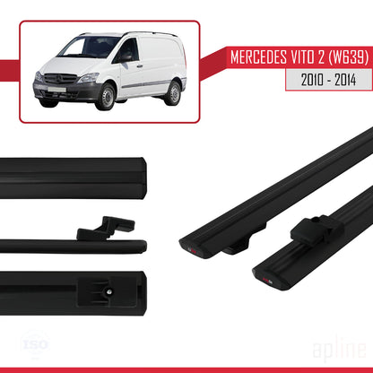 Compatible avec Mercedes Vito 2 (W639) Post-Facelift 2010-2014 BASIC Model Barres de Toit Railing Porte-Bagages de Voiture Noir Aluminium 2 Barres