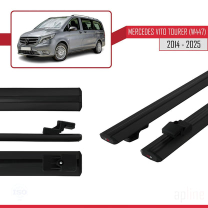 Compatible avec Mercedes Vito Tourer (W447) 2014-2025 BASIC Model Barres de Toit Railing Porte-Bagages de Voiture Noir Aluminium 2 Barres