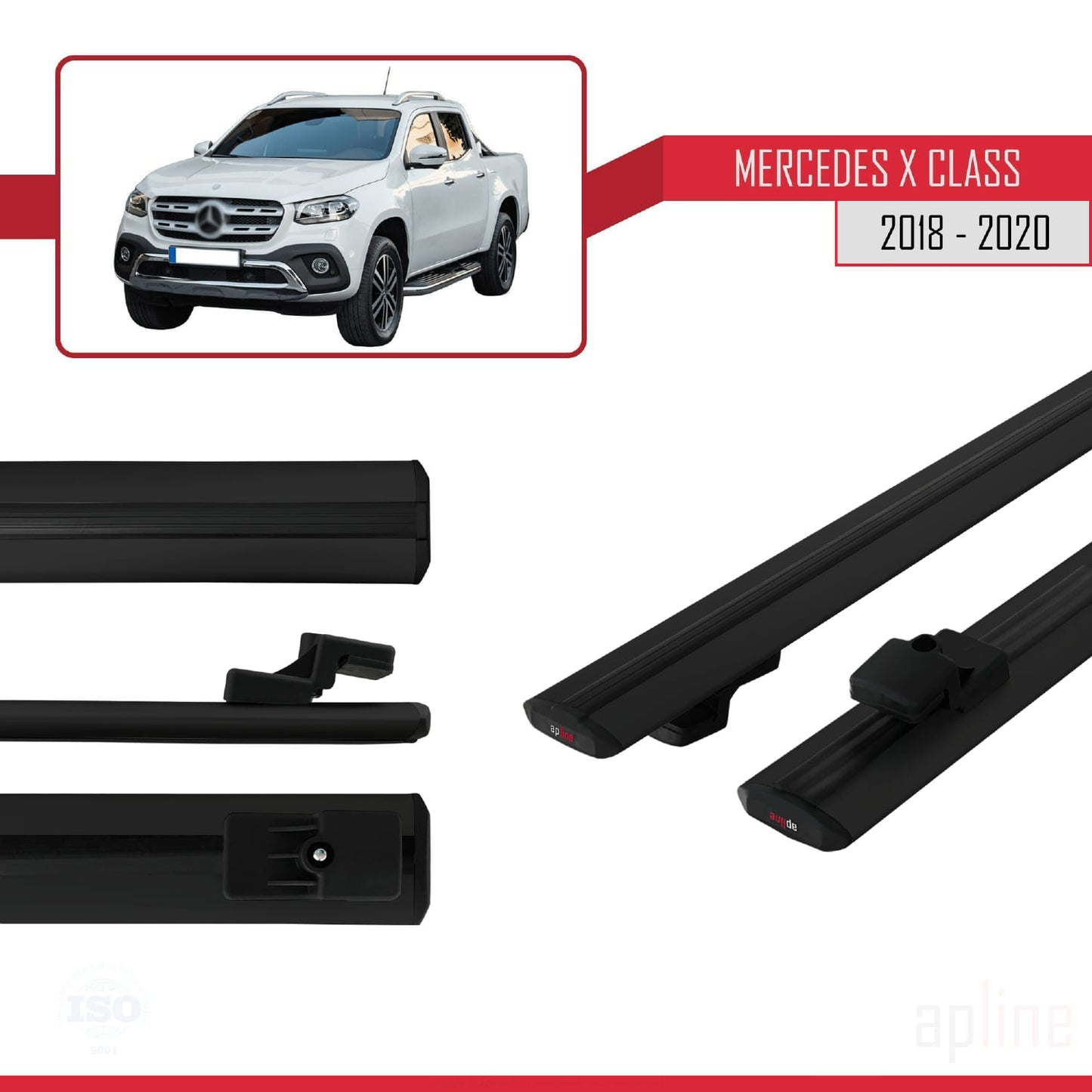 Compatible avec Mercedes Classe X (470) 2018-2020 BASIC Model Barres de Toit Railing Porte-Bagages de Voiture Noir Aluminium 2 Barres