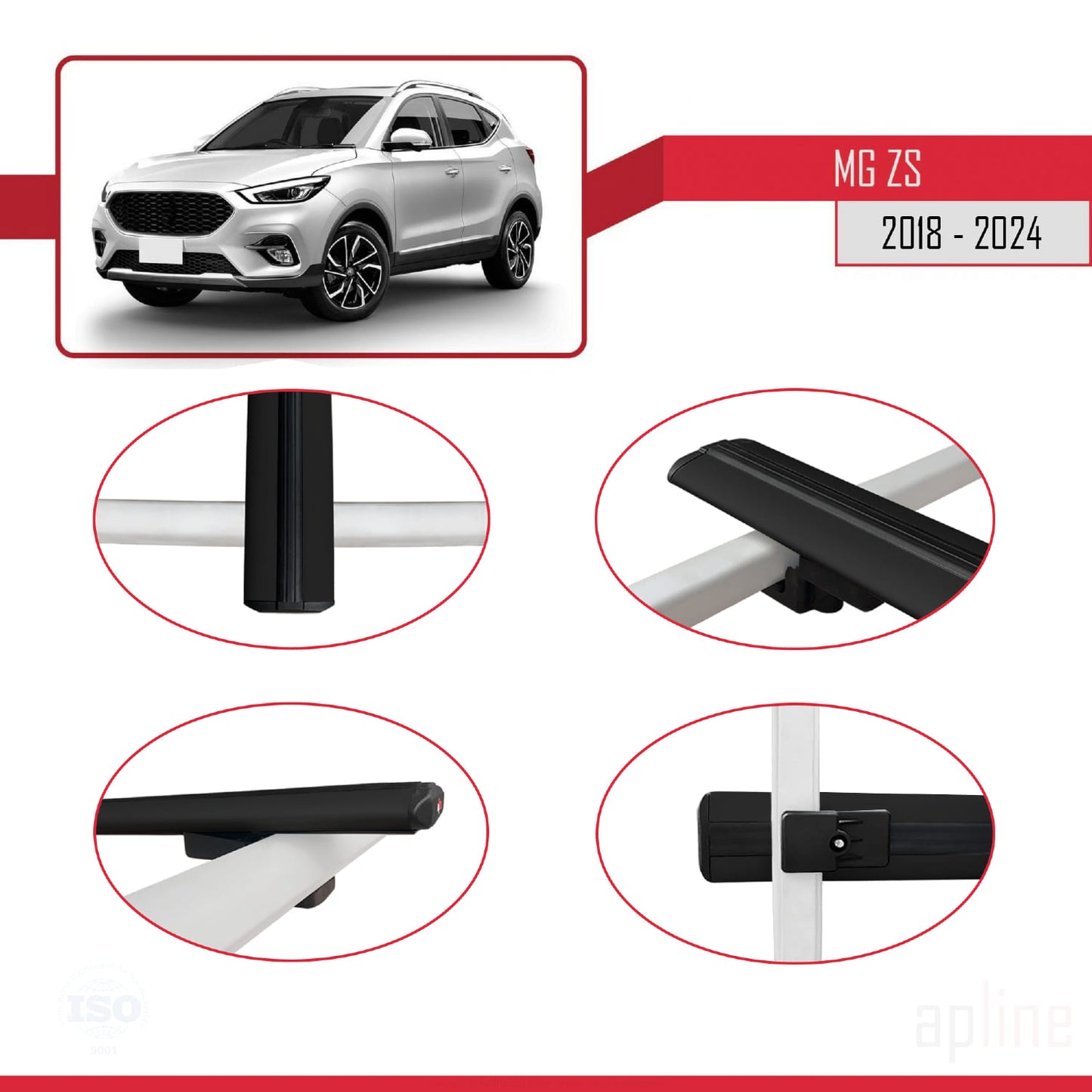 Compatible avec MG ZS 2018-2024 BASIC Model Barres de Toit Railing Porte-Bagages de Voiture Noir Aluminium 2 Barres