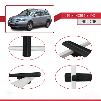 Compatible avec Mitsubishi Airtrek 2001-2008 BASIC Model Barres de Toit Railing Porte-Bagages de Voiture Noir Aluminium 3 Barres