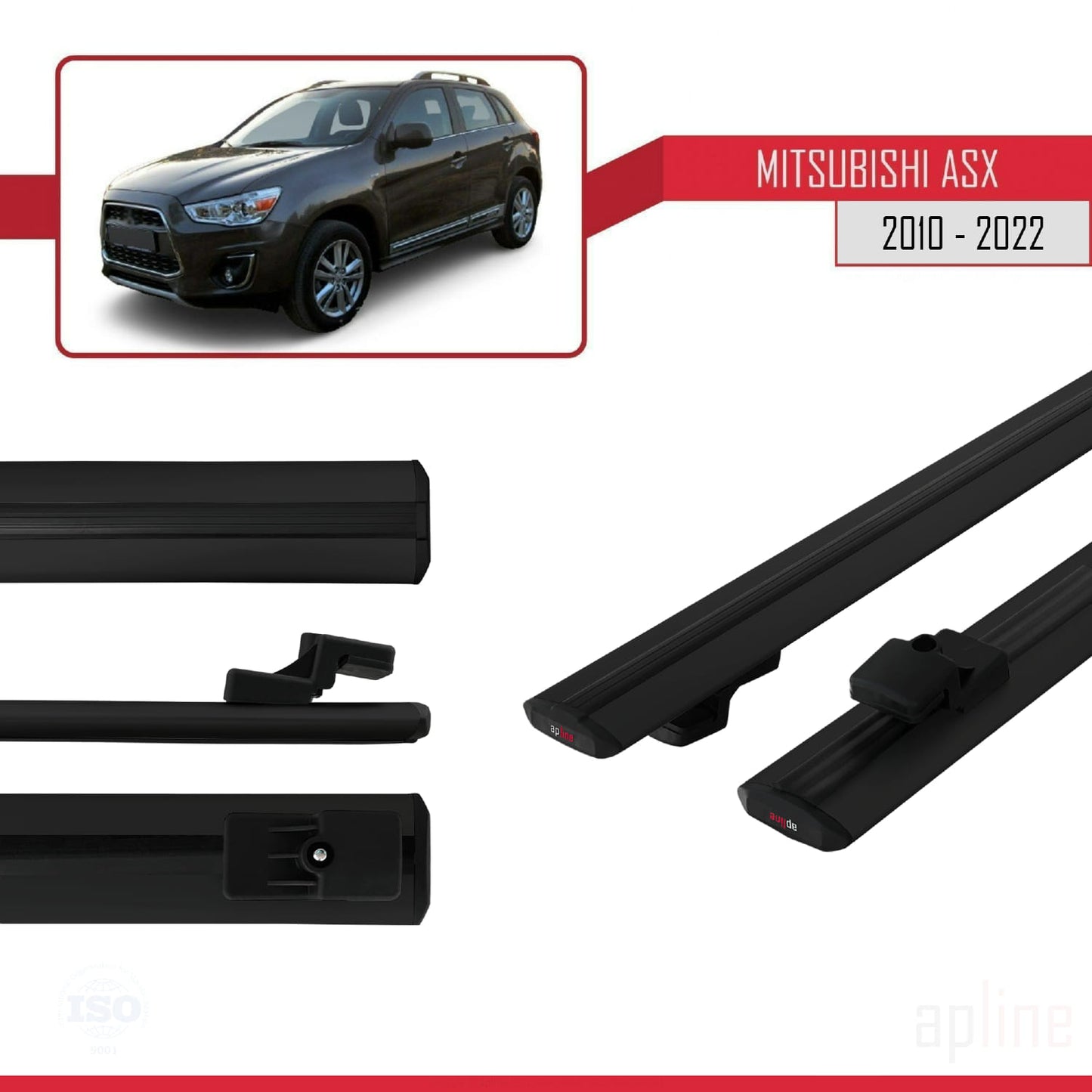 Compatible avec Mitsubishi ASX (GA) 2010-2022 BASIC Model Barres de Toit Railing Porte-Bagages de Voiture Noir Aluminium 2 Barres