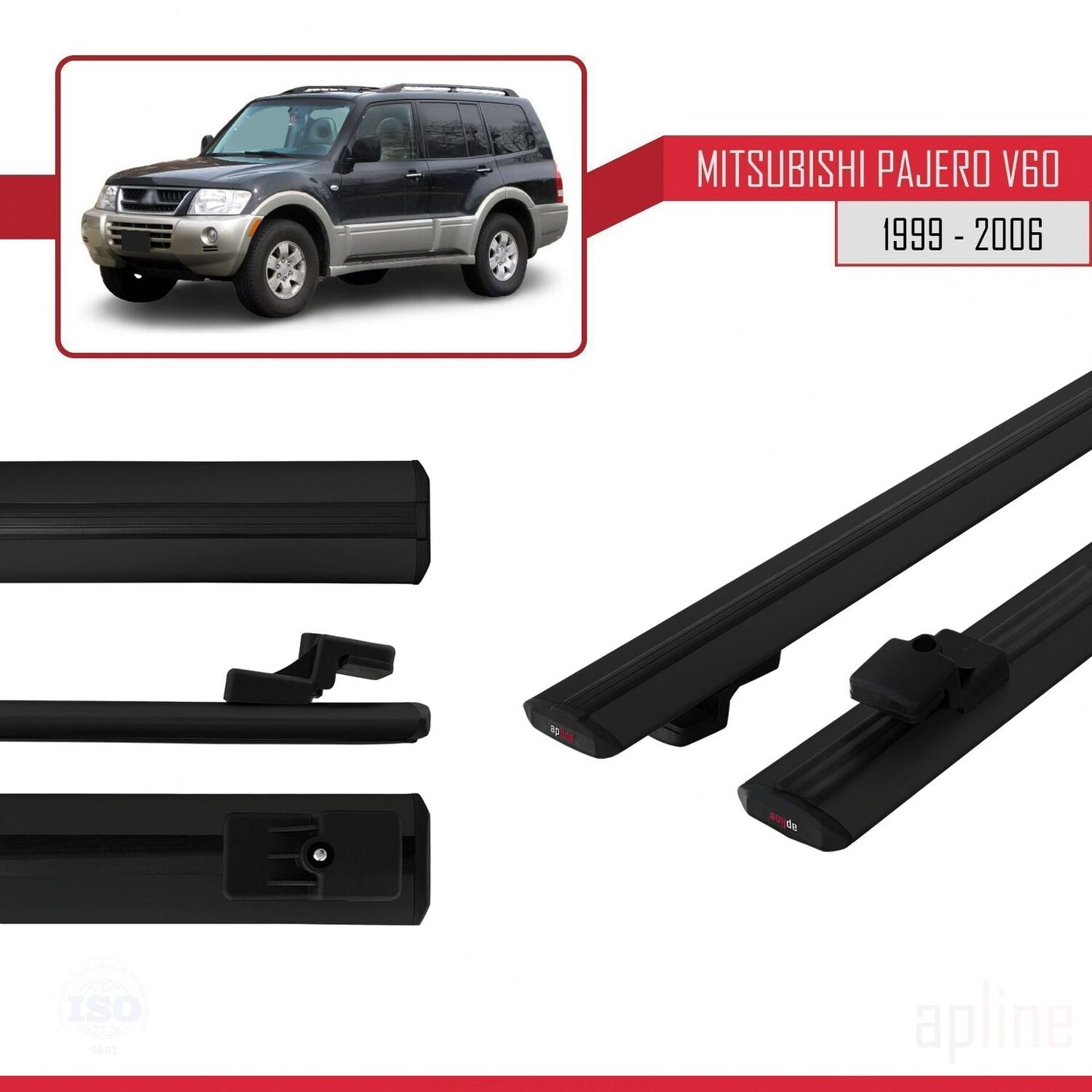 Compatible with Mitsubishi Pajero (V60) 5 Kapı 1999-2006 BASIC Model Car Roof Rack Cross Bar Black Aluminium 2 Bars
