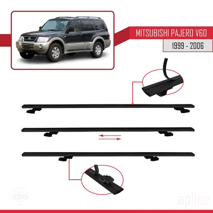 Compatible with Mitsubishi Pajero (V60) 5 Kapı 1999-2006 BASIC Model Car Roof Rack Cross Bar Black Aluminium 2 Bars