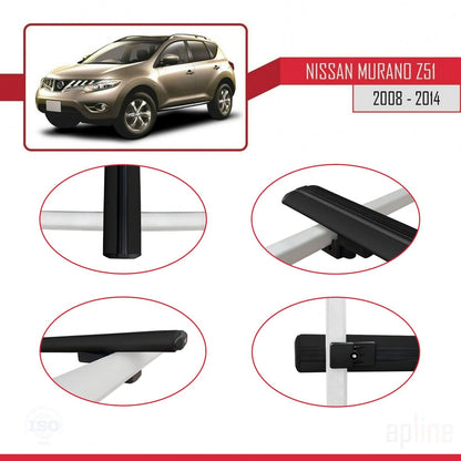 Compatible with Nissan Murano 2 (Z51) 2008-2014 BASIC Model Car Roof Rack Cross Bar Black Aluminium 3 Bars
