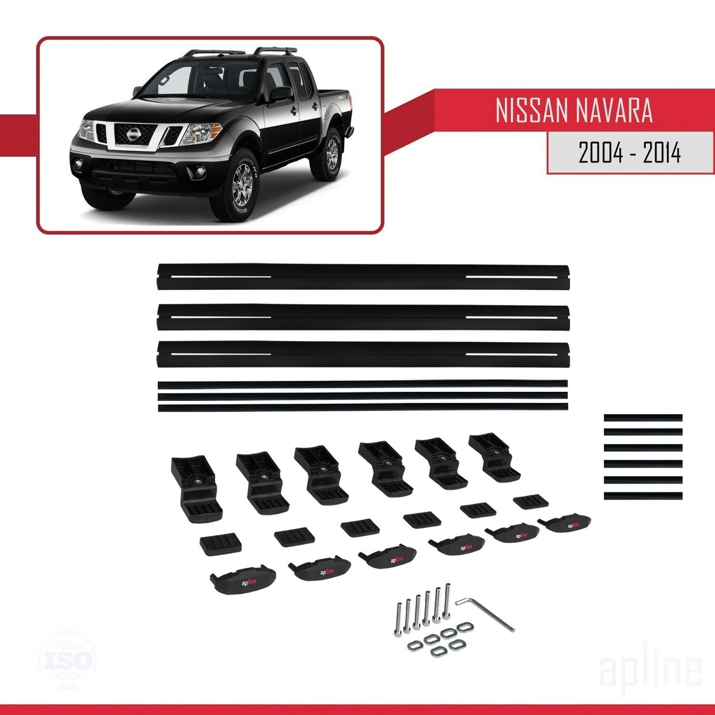 Compatible with Nissan Navara 3 (D40) 2005-2014 BASIC Model Car Roof Rack Cross Bar Black Aluminium 3 Bars