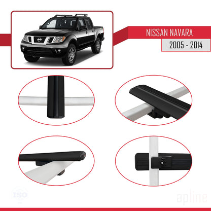 Compatible with Nissan Navara 3 (D40) 2005-2014 BASIC Model Car Roof Rack Cross Bar Black Aluminium 2 Bars