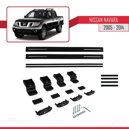 Compatible with Nissan Navara 3 (D40) 2005-2014 BASIC Model Car Roof Rack Cross Bar Black Aluminium 2 Bars