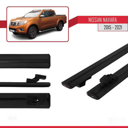 Compatible avec Nissan Navara 4 (D23) 2015-2021 BASIC Model Barres de Toit Railing Porte-Bagages de Voiture Noir Aluminium 2 Barres