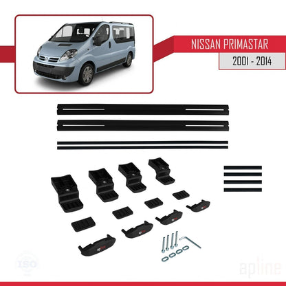Compatible avec Nissan Primastar 2001-2014 BASIC Model Barres de Toit Railing Porte-Bagages de Voiture Noir Aluminium 2 Barres