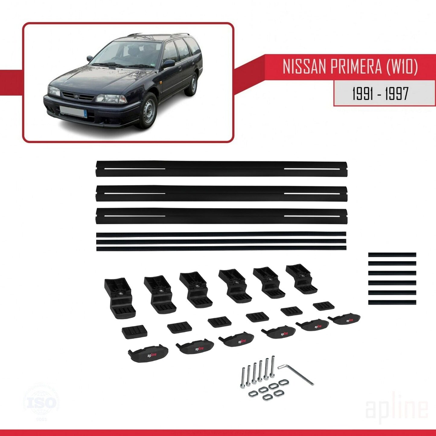 Compatible avec Nissan Primera (W10) Traveller 1991-1997 BASIC Model Barres de Toit Railing Porte-Bagages de Voiture Noir Aluminium 3 Barres