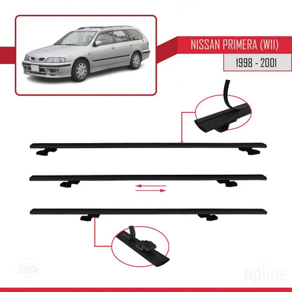 Compatible avec Nissan Primera 2 (W11) Traveller 1998-2001 BASIC Model Barres de Toit Railing Porte-Bagages de Voiture Noir Aluminium 3 Barres