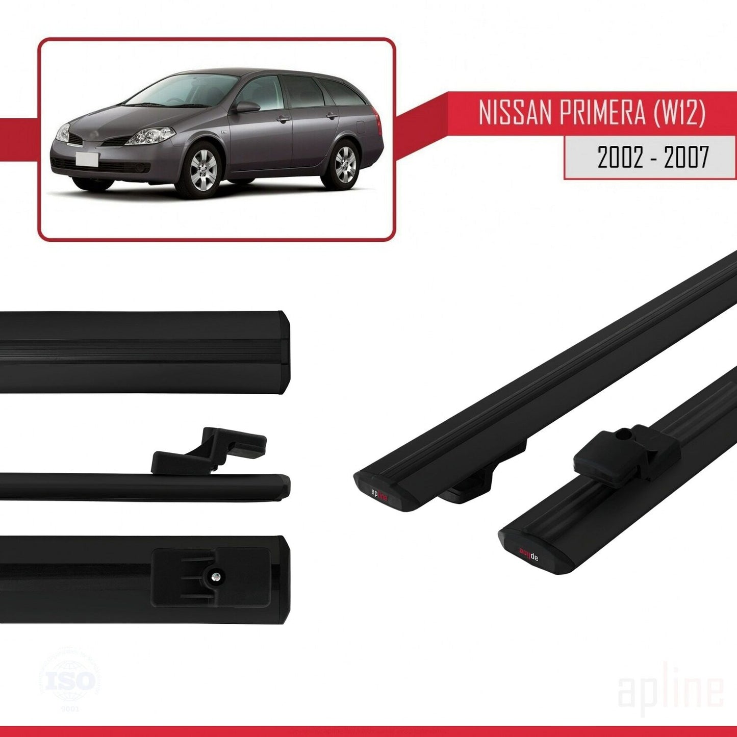 Compatible avec Nissan Primera 3 (W12) Traveller 2002-2007 BASIC Model Barres de Toit Railing Porte-Bagages de Voiture Noir Aluminium 2 Barres