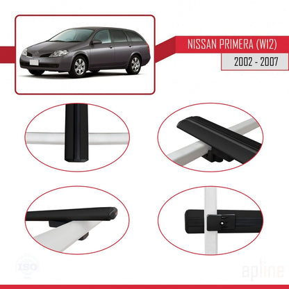 Compatible avec Nissan Primera 3 (W12) Traveller 2002-2007 BASIC Model Barres de Toit Railing Porte-Bagages de Voiture Noir Aluminium 2 Barres
