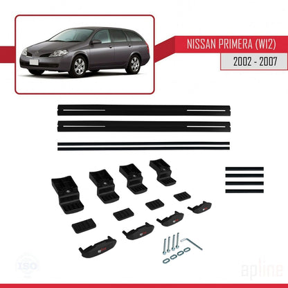 Compatible avec Nissan Primera 3 (W12) Traveller 2002-2007 BASIC Model Barres de Toit Railing Porte-Bagages de Voiture Noir Aluminium 2 Barres