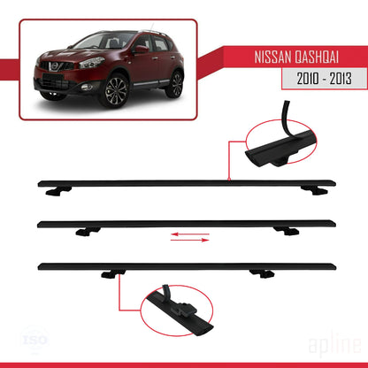 Compatible with Nissan Qashqai (J10) Post-Facelift 2010-2013 BASIC Model Car Roof Rack Cross Bar Black Aluminium 2 Bars