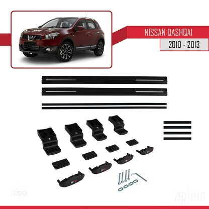 Compatible with Nissan Qashqai (J10) Post-Facelift 2010-2013 BASIC Model Car Roof Rack Cross Bar Black Aluminium 2 Bars