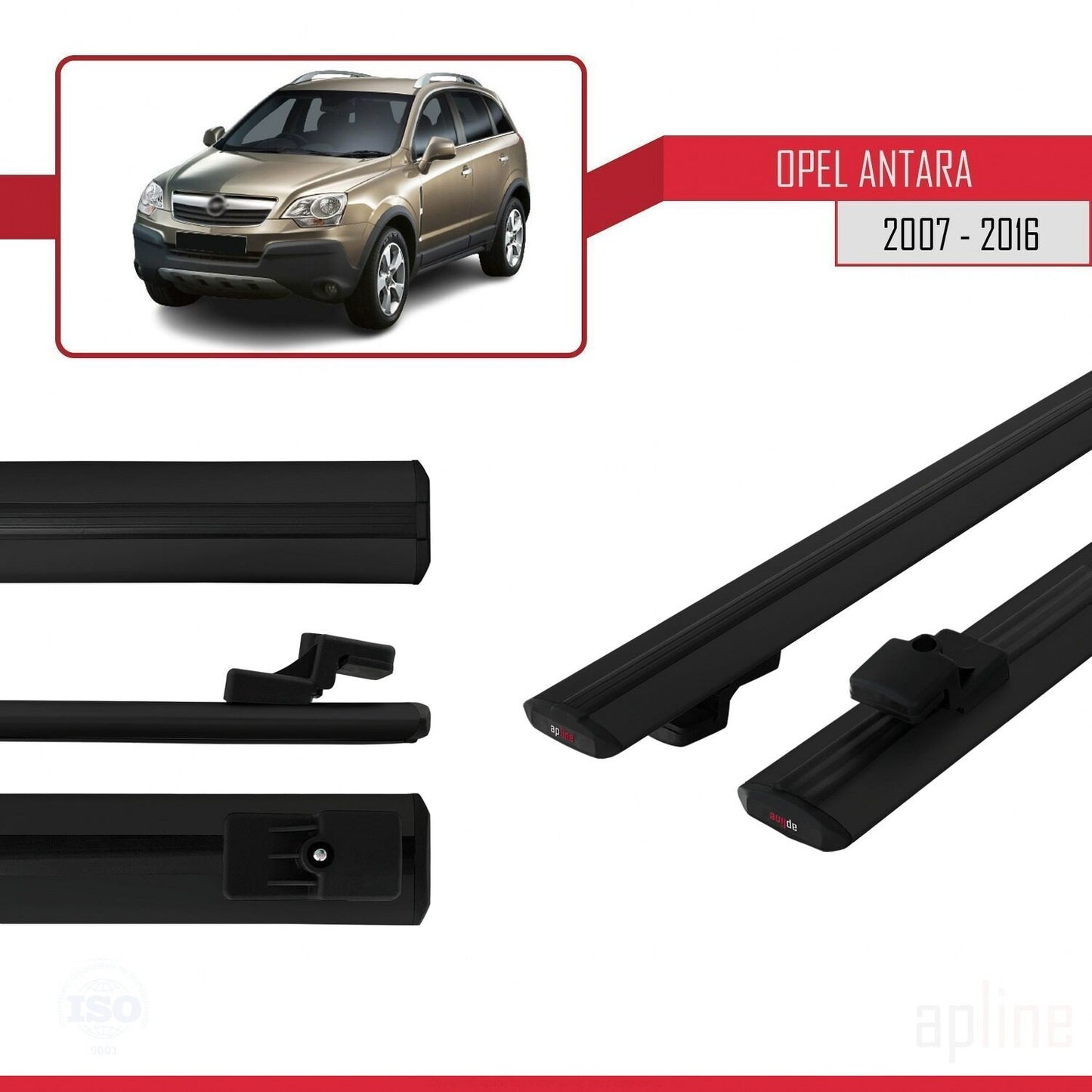 Compatible avec Opel Antara 2007-2016 BASIC Model Barres de Toit Railing Porte-Bagages de Voiture Noir Aluminium 2 Barres