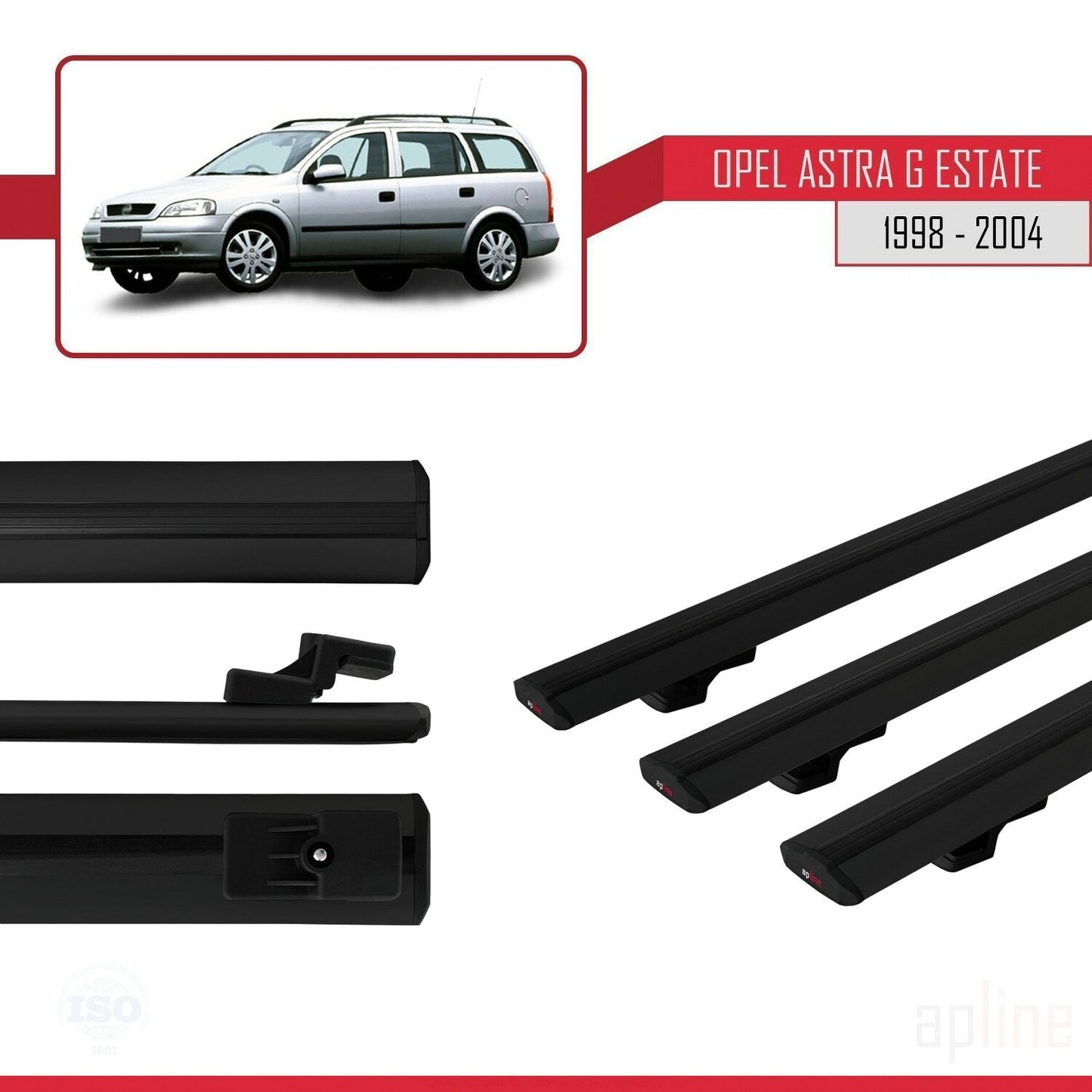 Compatible avec Opel Astra G (T98) Break 1998-2004 BASIC Model Barres de Toit Railing Porte-Bagages de Voiture Noir Aluminium 3 Barres
