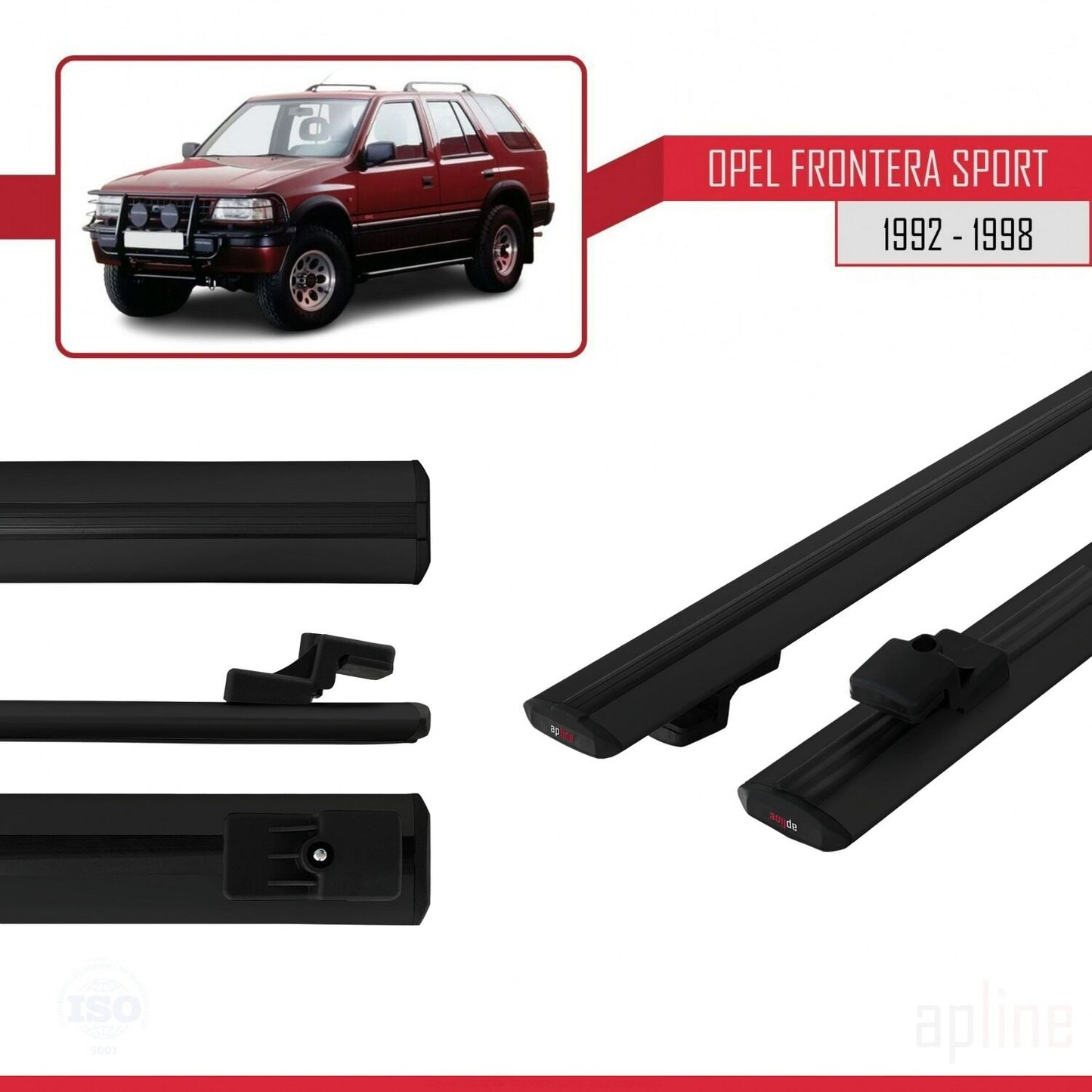 Compatible avec Opel Frontera Sport 1992-1998 BASIC Model Barres de Toit Railing Porte-Bagages de Voiture Noir Aluminium 2 Barres