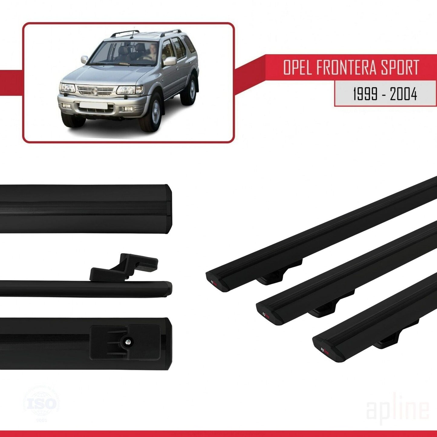Compatible avec Opel Frontera Sport 2 1999-2004 BASIC Model Barres de Toit Railing Porte-Bagages de Voiture Noir Aluminium 3 Barres