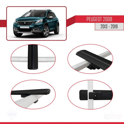 Compatible avec Peugeot 2008 (A94) 2013-2019 BASIC Model Barres de Toit Railing Porte-Bagages de Voiture Noir Aluminium 2 Barres