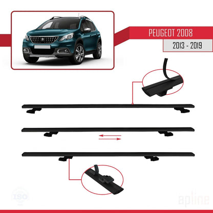 Compatible avec Peugeot 2008 (A94) 2013-2019 BASIC Model Barres de Toit Railing Porte-Bagages de Voiture Noir Aluminium 2 Barres