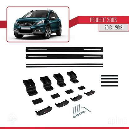 Compatible avec Peugeot 2008 (A94) 2013-2019 BASIC Model Barres de Toit Railing Porte-Bagages de Voiture Noir Aluminium 2 Barres