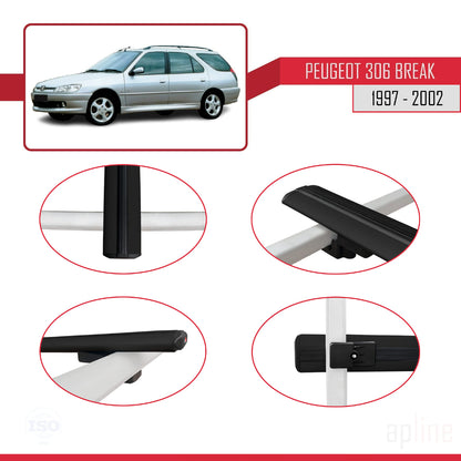 Compatible avec Peugeot 306 Break 1997-2002 BASIC Model Barres de Toit Railing Porte-Bagages de Voiture Noir Aluminium 3 Barres