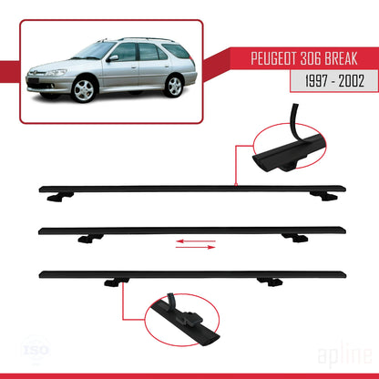 Compatible avec Peugeot 306 Break 1997-2002 BASIC Model Barres de Toit Railing Porte-Bagages de Voiture Noir Aluminium 3 Barres