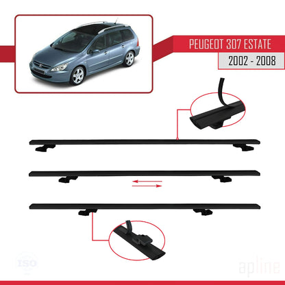 Compatible avec Peugeot 307 Break 2002-2008 BASIC Model Barres de Toit Railing Porte-Bagages de Voiture Noir Aluminium 3 Barres