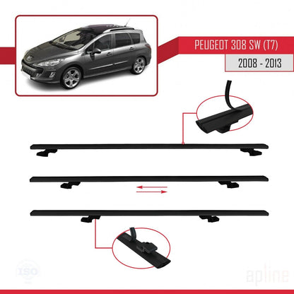 Compatible avec Peugeot 308 (T7) Break 2008-2013 BASIC Model Barres de Toit Railing Porte-Bagages de Voiture Noir Aluminium 3 Barres
