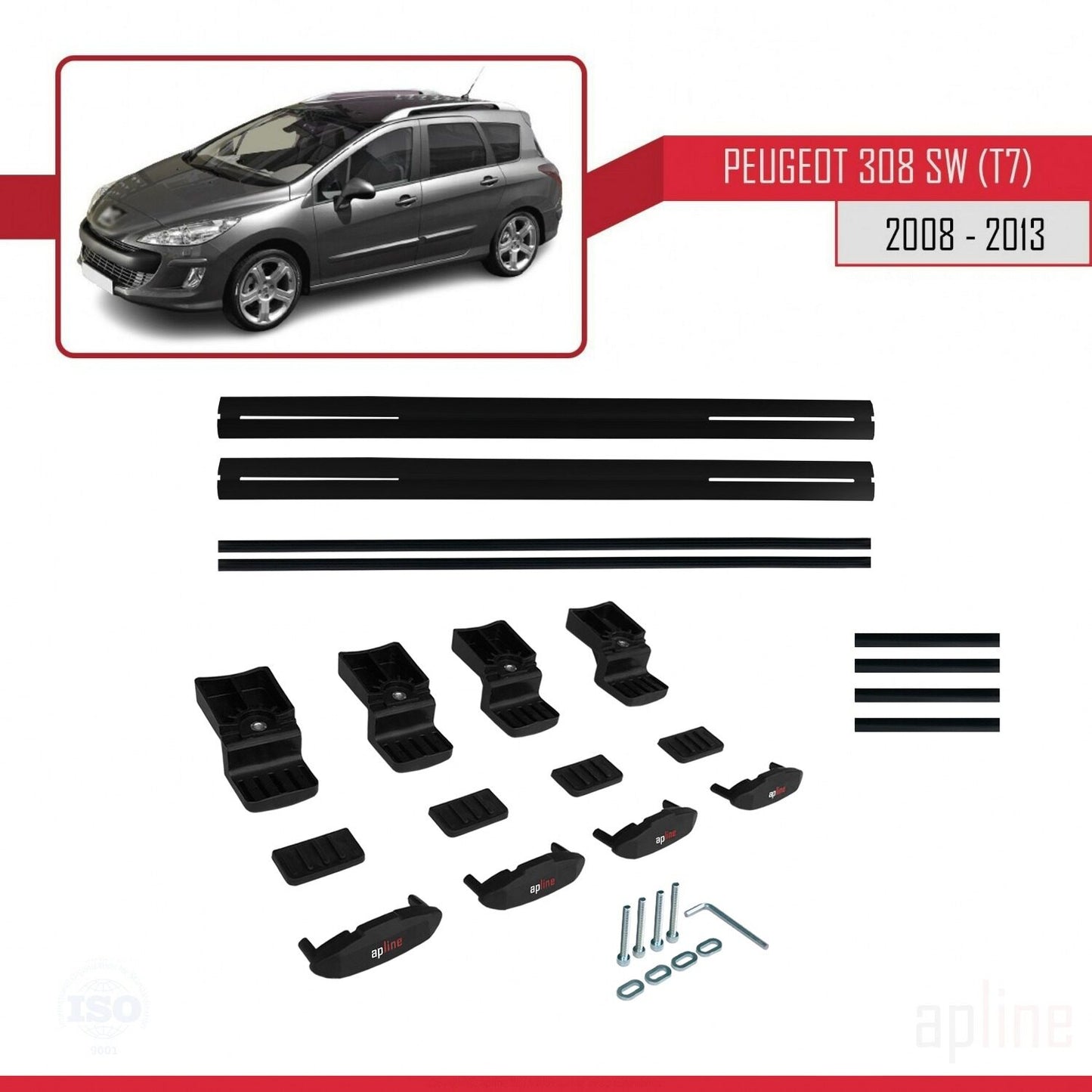 Compatible with Peugeot 308 (T7) SW 2008-2013 BASIC Model Car Roof Rack Cross Bar Black Aluminium 2 Bars