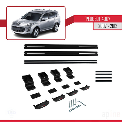 Compatible avec Peugeot 4007 2007-2012 BASIC Model Barres de Toit Railing Porte-Bagages de Voiture Noir Aluminium 2 Barres