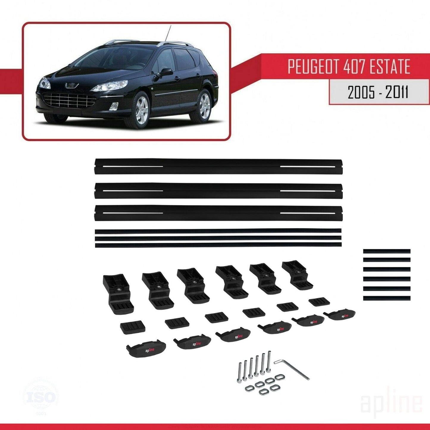 Compatible avec Peugeot 407 Break 2005-2011 BASIC Model Barres de Toit Railing Porte-Bagages de Voiture Noir Aluminium 3 Barres