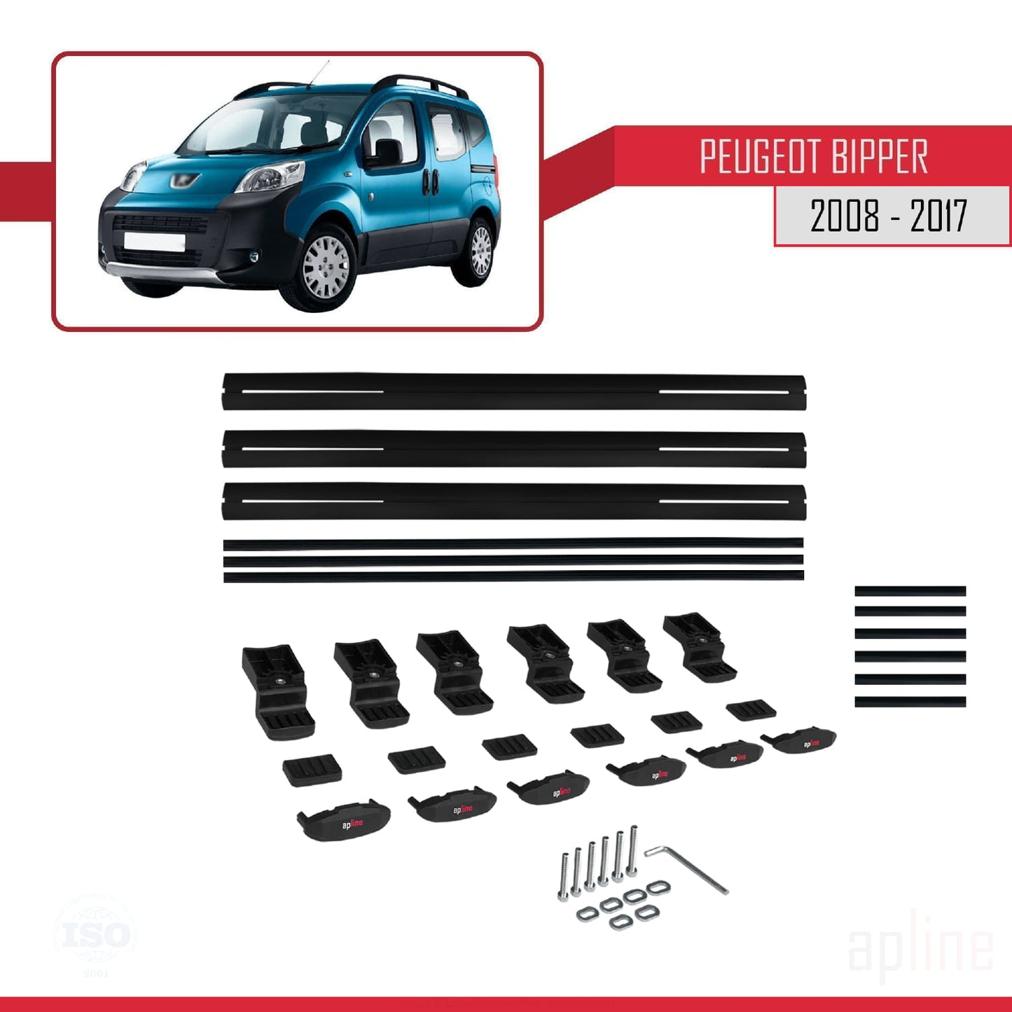 Compatible with Peugeot Bipper 2008-2017 BASIC Model Car Roof Rack Cross Bar Black Aluminium 3 Bars