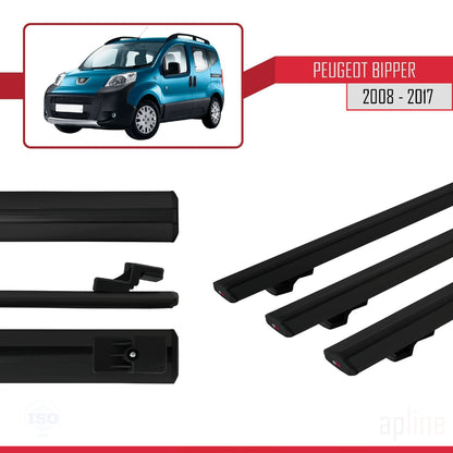 Compatible with Peugeot Bipper 2008-2017 BASIC Model Car Roof Rack Cross Bar Black Aluminium 3 Bars