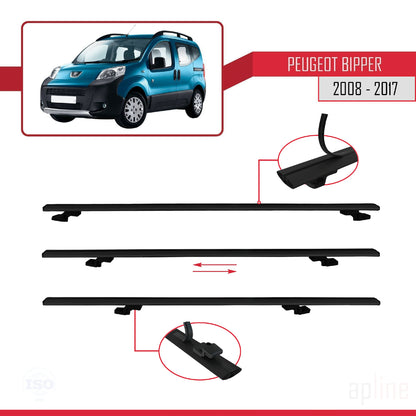 Compatible avec Peugeot Bipper 2008-2017 BASIC Model Barres de Toit Railing Porte-Bagages de Voiture Noir Aluminium 2 Barres