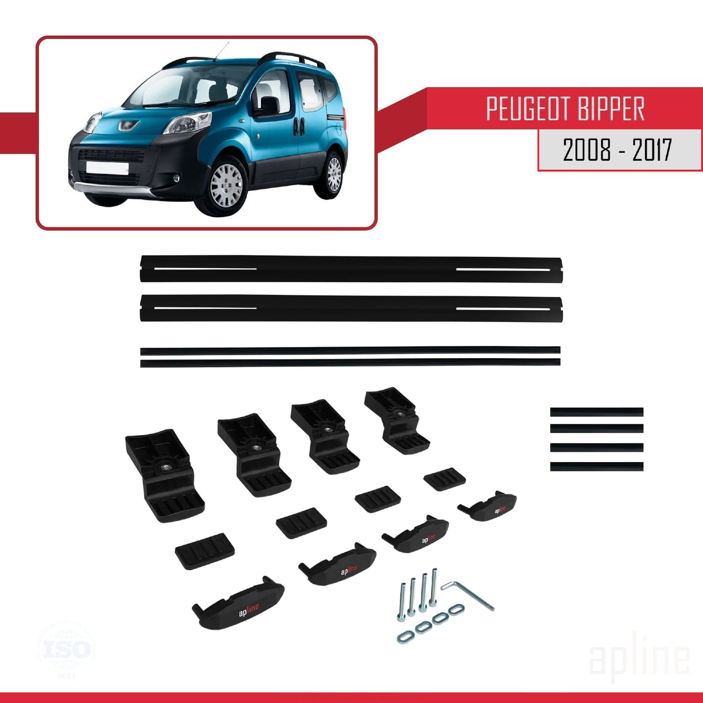 Compatible avec Peugeot Bipper 2008-2017 BASIC Model Barres de Toit Railing Porte-Bagages de Voiture Noir Aluminium 2 Barres