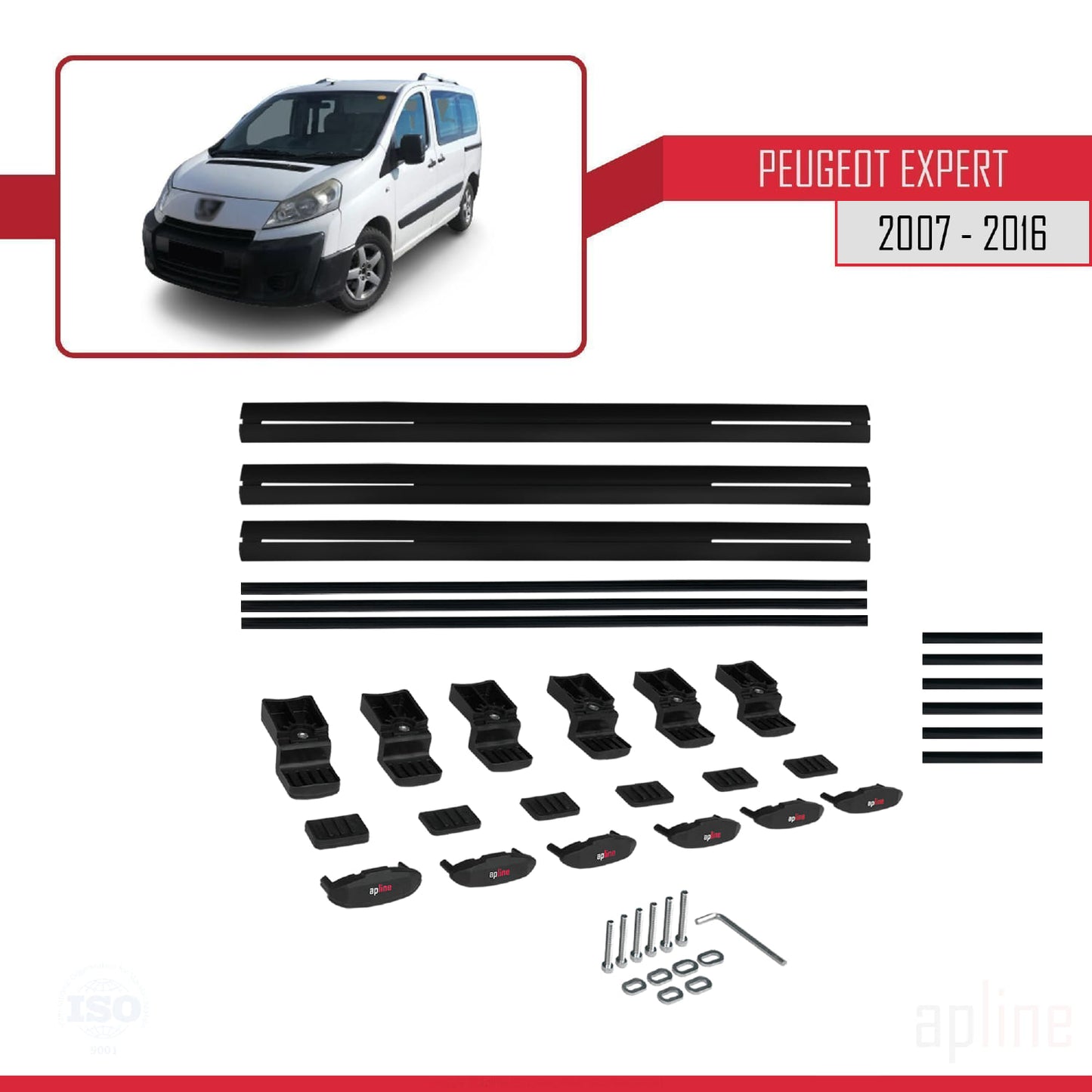 Compatible avec Peugeot Expert 2 2007-2016 BASIC Model Barres de Toit Railing Porte-Bagages de Voiture Noir Aluminium 3 Barres