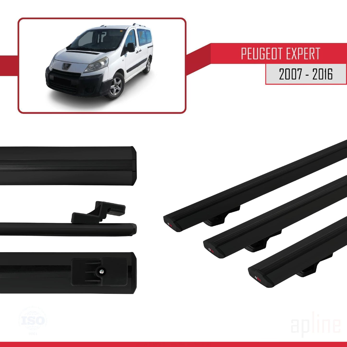 Compatible avec Peugeot Expert 2 2007-2016 BASIC Model Barres de Toit Railing Porte-Bagages de Voiture Noir Aluminium 3 Barres