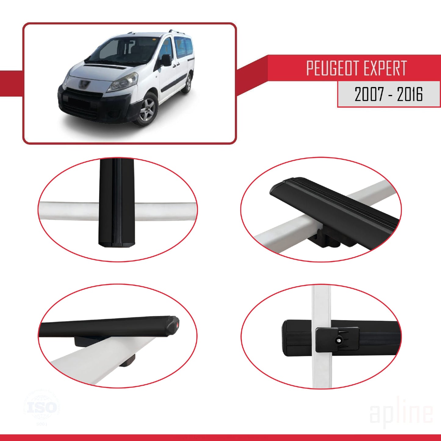 Compatible avec Peugeot Expert 2 2007-2016 BASIC Model Barres de Toit Railing Porte-Bagages de Voiture Noir Aluminium 3 Barres