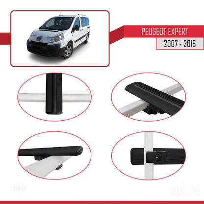 Compatible avec Peugeot Expert 2 2007-2016 BASIC Model Barres de Toit Railing Porte-Bagages de Voiture Noir Aluminium 3 Barres
