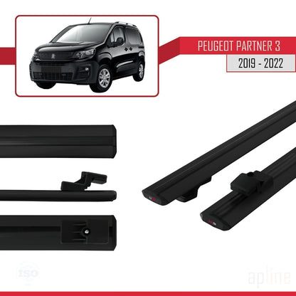 Compatible avec Peugeot Partner 3 2019-2022 BASIC Model Barres de Toit Railing Porte-Bagages de Voiture Noir Aluminium 2 Barres