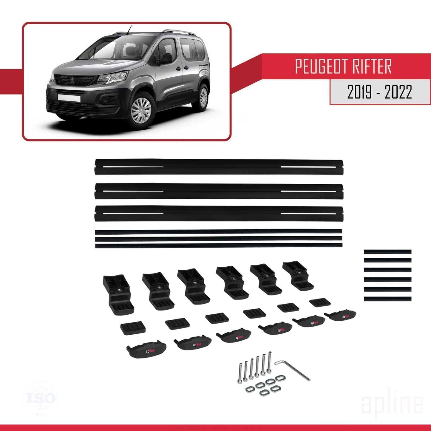 Compatible avec Peugeot Rifter 2019-2022 BASIC Model Barres de Toit Railing Porte-Bagages de Voiture Noir Aluminium 3 Barres