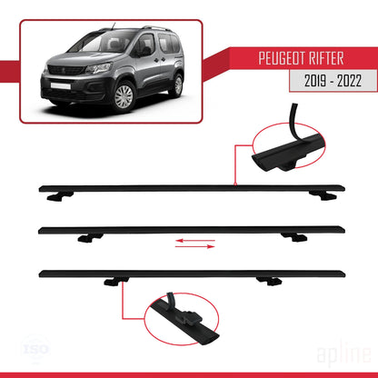 Compatible avec Peugeot Rifter 2019-2022 BASIC Model Barres de Toit Railing Porte-Bagages de Voiture Noir Aluminium 3 Barres